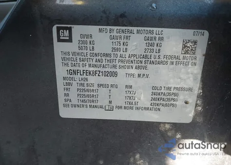 2015 Chevrolet Equinox 1Lt из США, поврежденный, VIN 1GNFLFEK8FZ102009